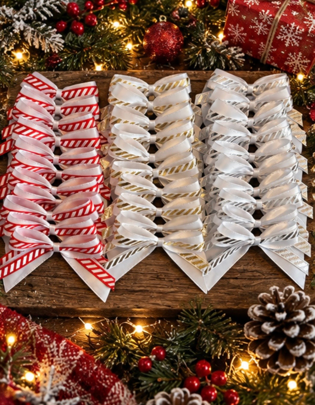 Double Candy cane stripe self adhesive bows