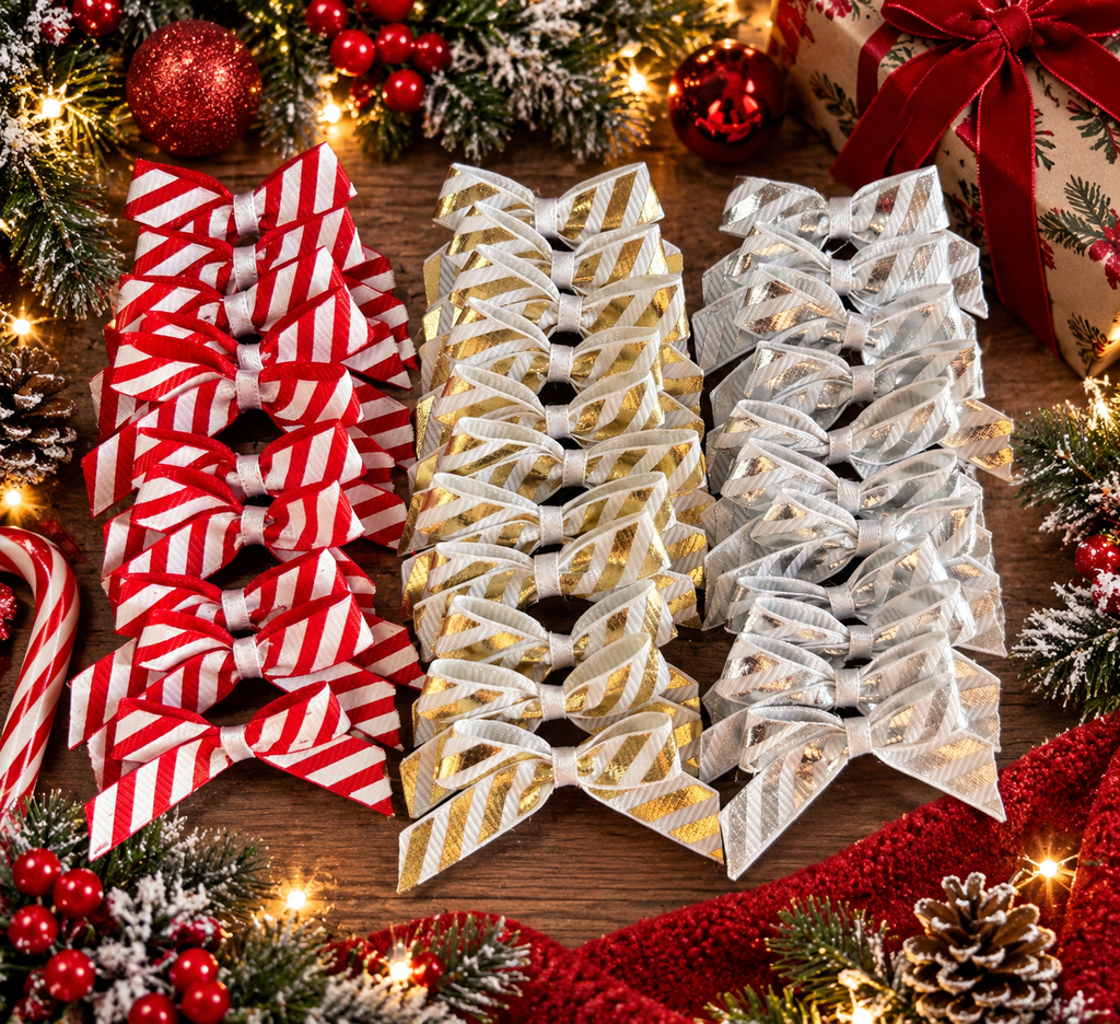 Mini Candy cane stripe self adhesive bows