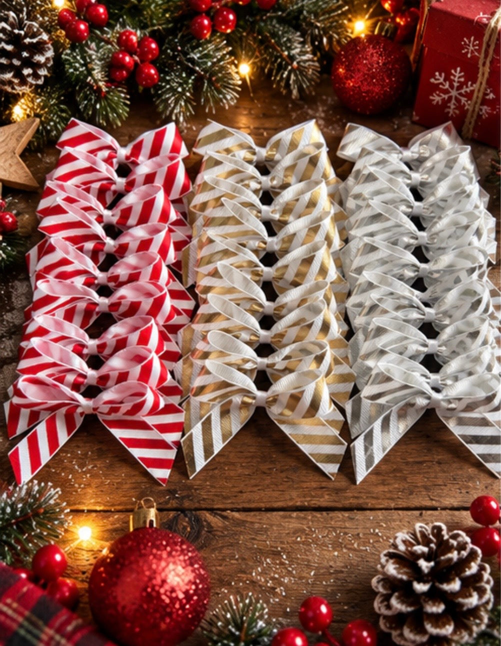 Candy cane stripe self adhesive bows