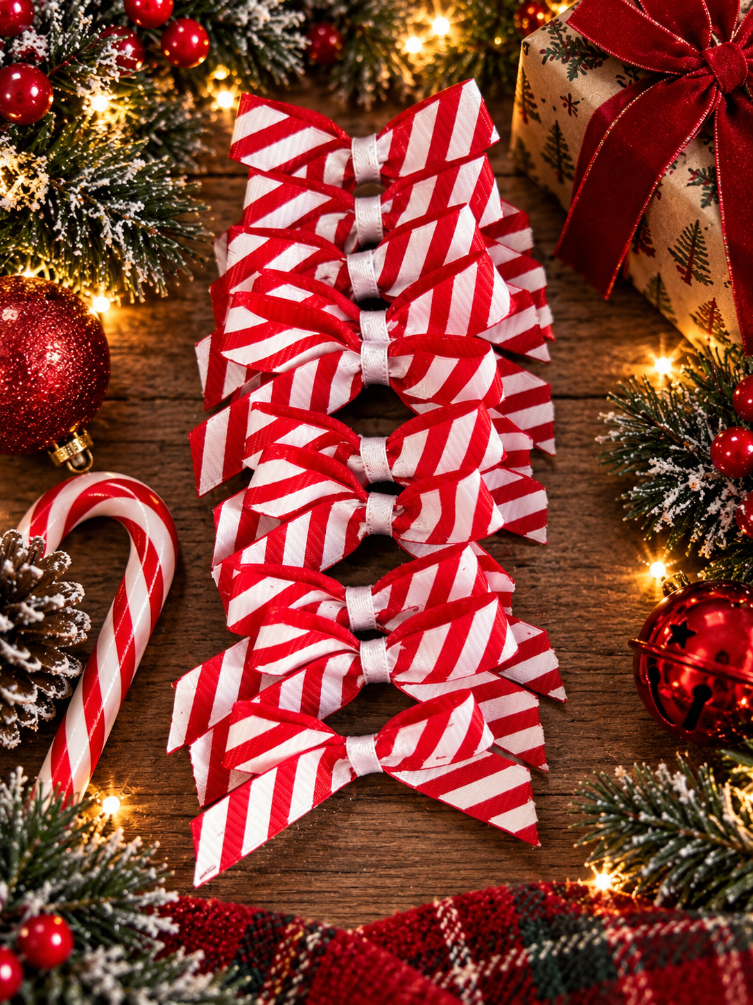 Mini Candy cane stripe self adhesive bows
