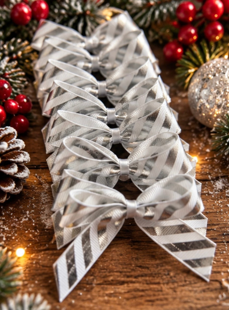Candy cane stripe self adhesive bows