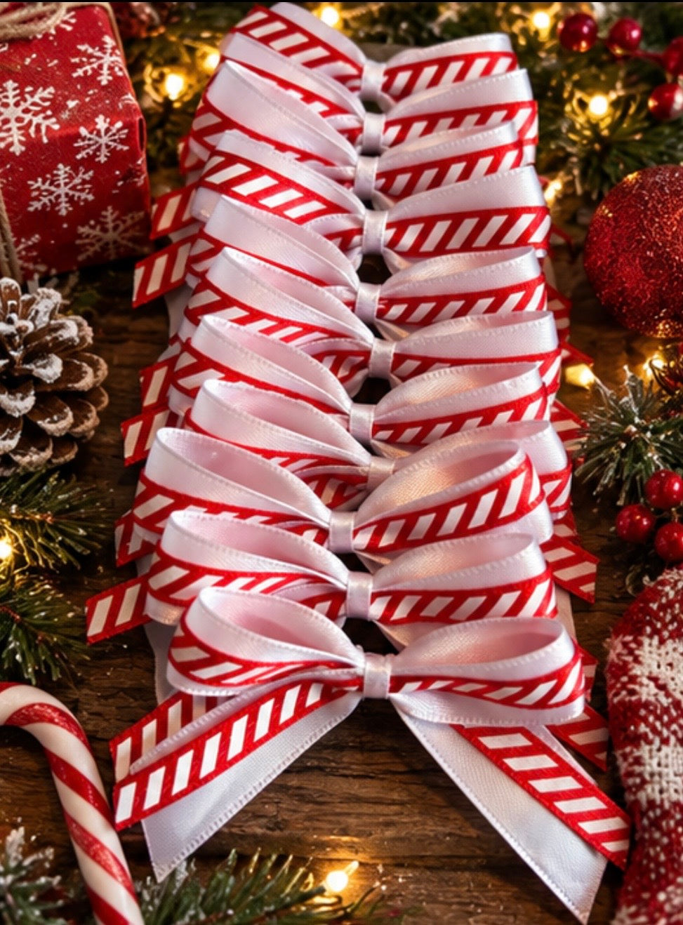 Double Candy cane stripe self adhesive bows