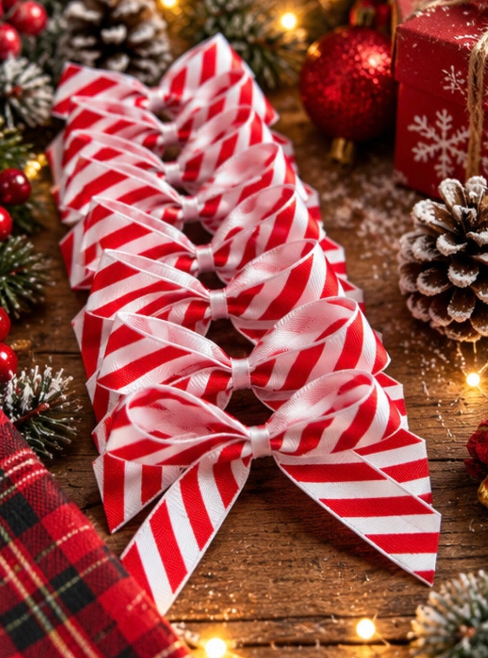 Candy cane stripe self adhesive bows